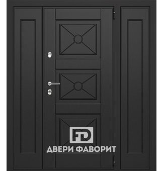 недорогая дверь с отделкой МДФ, с двумя боковыми вставками
