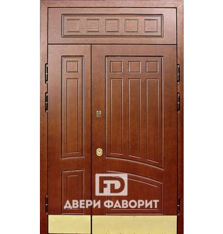 металлическая двустворчатая дверь с верхней вставкой, отделана мдф